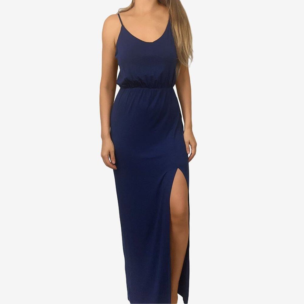 Lulu's Watch the Sunset Maxi Dress Small Navy Blue